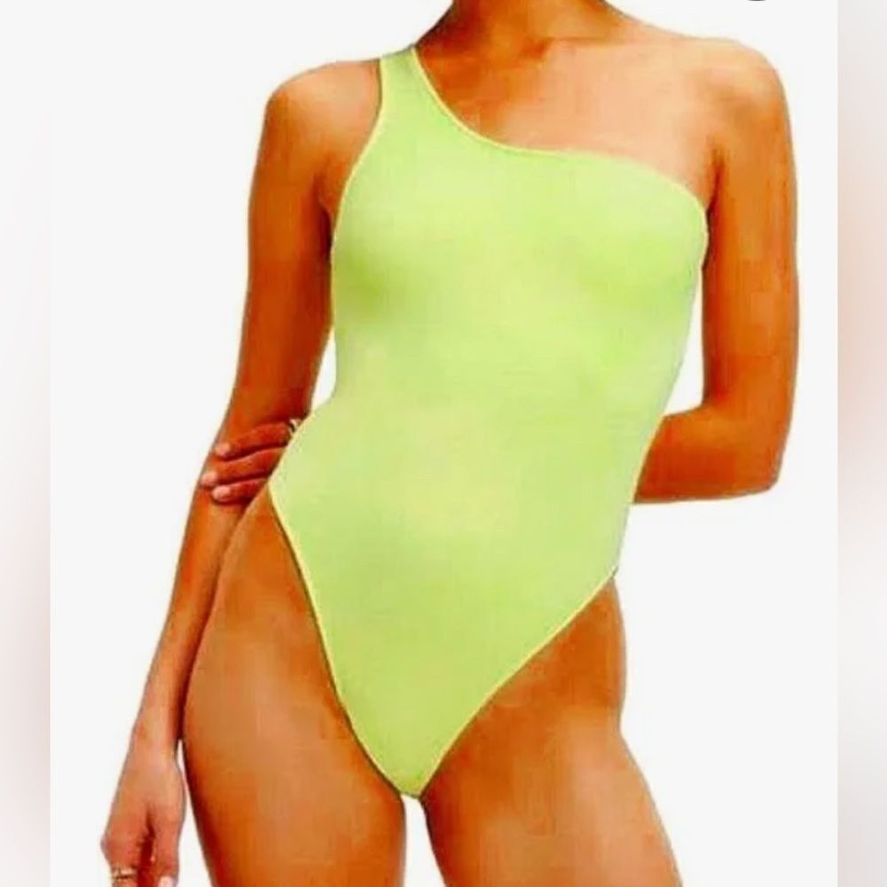 NWTs Good American One Shoulder Bathing Suit Lime Neon Green Size 2XL
